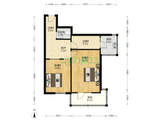 东关正街131号 2室1厅1卫 65平方