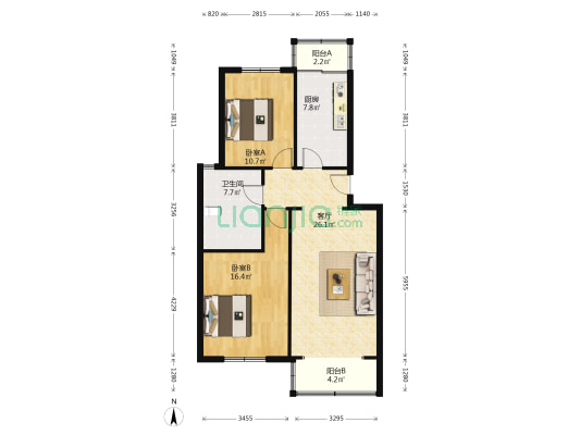 紫荆新苑 2室1厅1卫 90平方