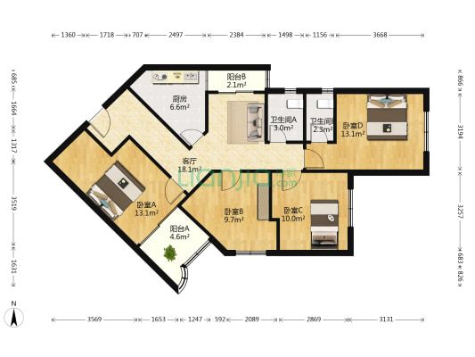 新洲大厦 4室1厅2卫 108平方