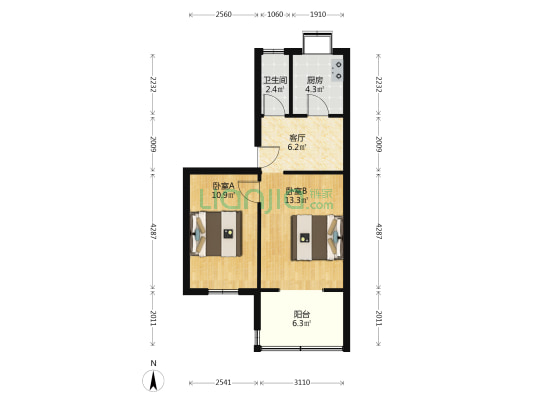 二印生活小区 2室1厅1卫 53平方