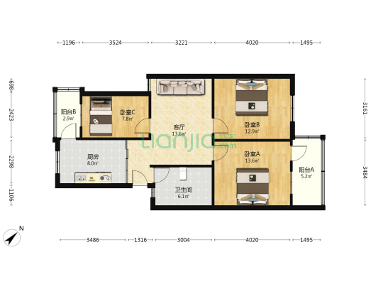 文德东路 3室1厅1卫 86平方