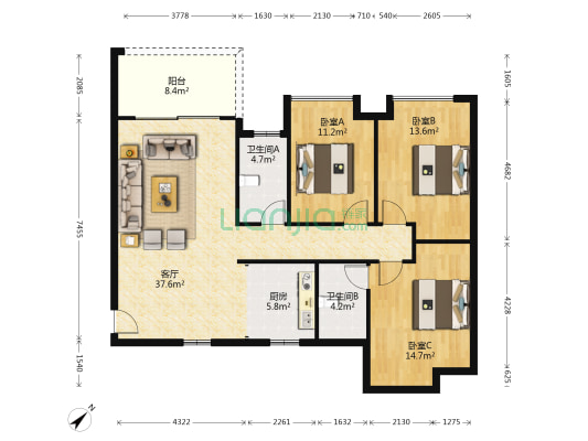 翡翠潮庭 3室1厅2卫 119平方