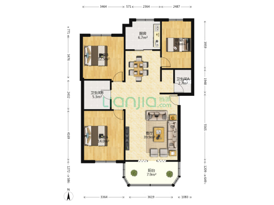 金实小区华春园 3室1厅2卫 119平方