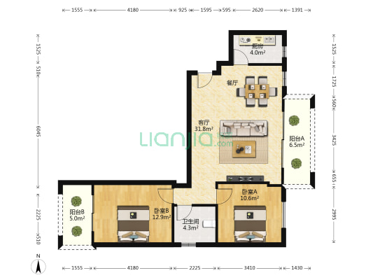 红树康桥 2室1厅1卫 86平方
