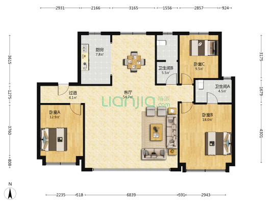 中建时代公园 3室1厅2卫 151平方