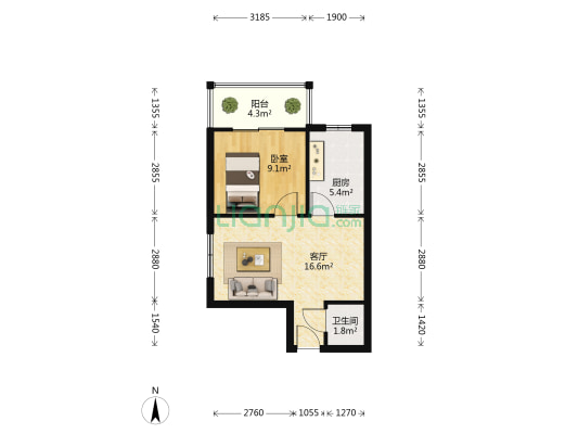 棉花雅苑 1室1厅1卫 50平方