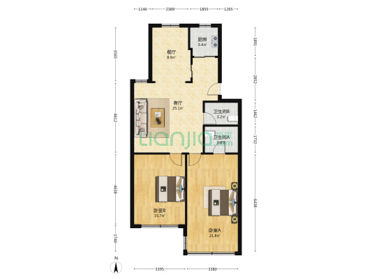 上园大厦 2室2厅2卫 110平方