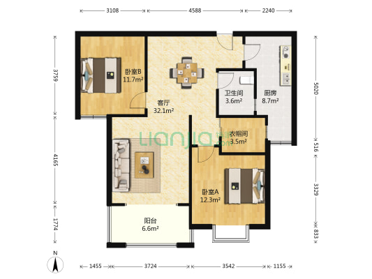 中星凉城新苑 2室1厅1卫 96平方