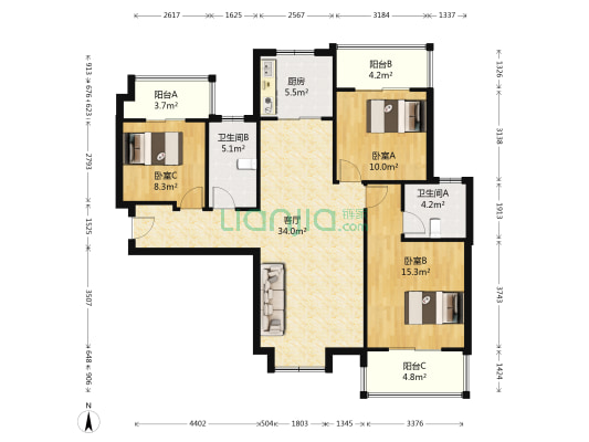 金色港湾双湖林语 3室1厅2卫 119平方