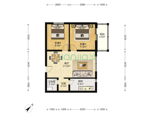 新华街五里 2室1厅1卫 74平方