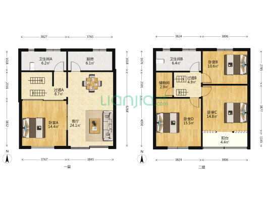集仕港项家新村 4室1厅2卫 136平方