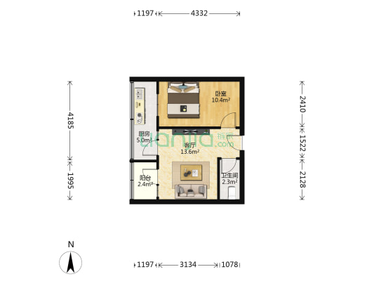 北新街5号院 1室1厅1卫 44平方