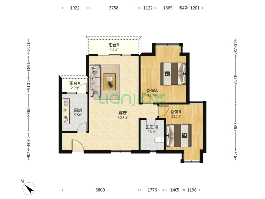 清水苑 2室1厅1卫 92平方