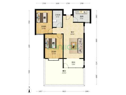 此房是一层带院， 房本满二 ，随时可签-户型图