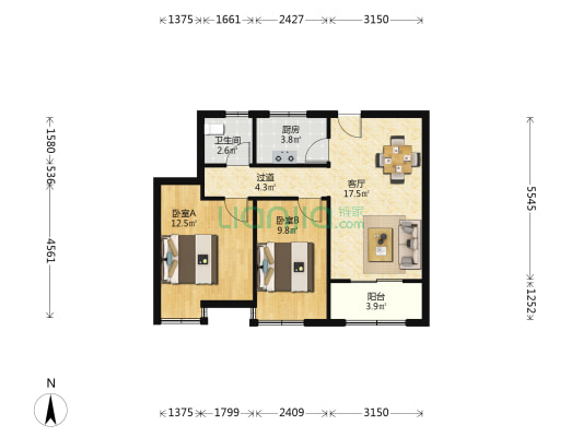 蓝海雅苑B区 2室1厅1卫 72平方