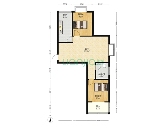 卓昱南苑 2室1厅1卫 92平方