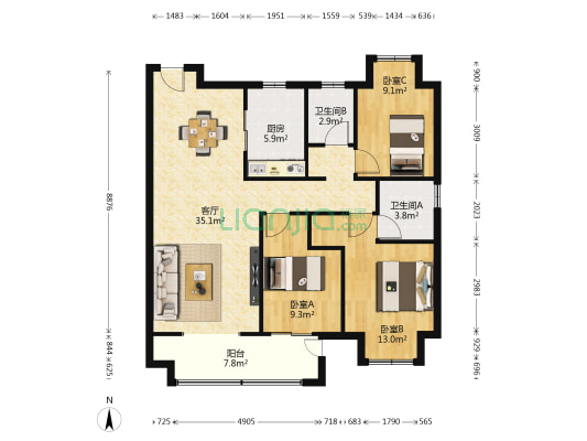 弘阳襄御澜庭云庭 3室1厅2卫 110平方