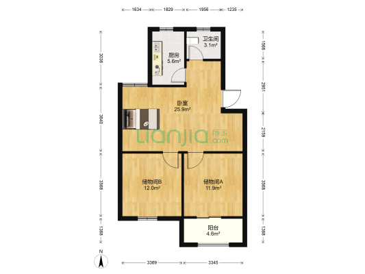 美陆佳园桦苑 1室0厅1卫 87平方
