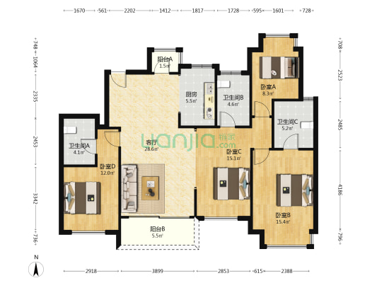 正荣滨江紫阙台 4室1厅3卫 151平方