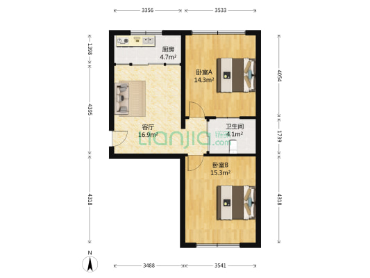 桃园小区 2室1厅1卫 71平方