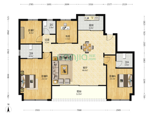 悦著云轩 4室1厅3卫 169平方