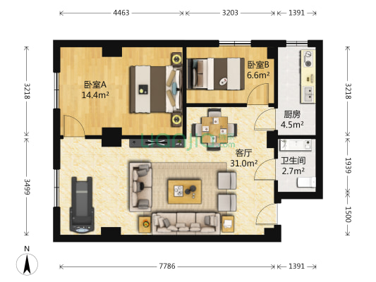 浩森小区 2室1厅1卫 77平方