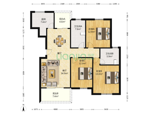丰球和园 3室1厅2卫 138平方