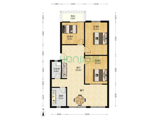环湖东路100号院 3室1厅1卫 83平方