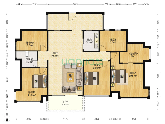 富山居 4室1厅1卫 160平方