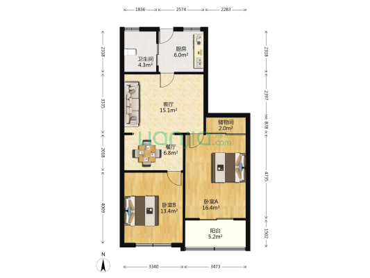 龙汇苑 2室2厅1卫 90平方