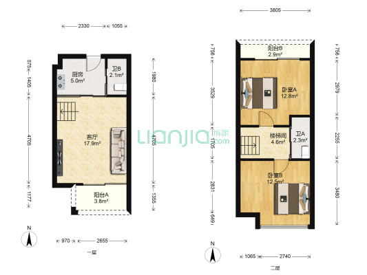 美一方园 2室1厅2卫 59平方