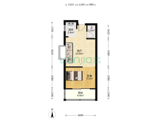 星语林名园 1室1厅1卫 44平方