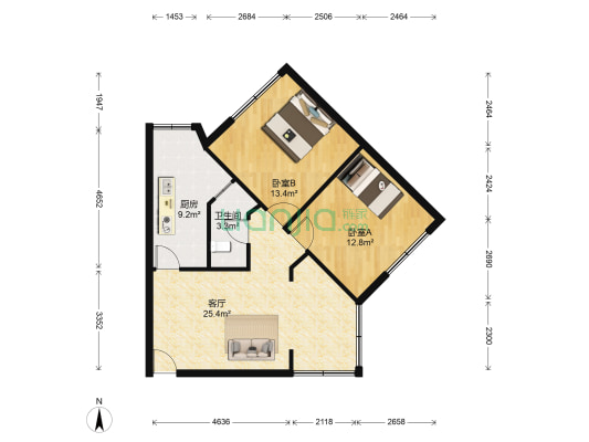 莲花新区南二巷2号 2室1厅1卫 64平方