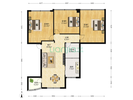 藤园阁 3室1厅1卫 148平方