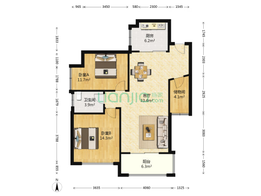 尚城商务楼 2室1厅1卫 93平方