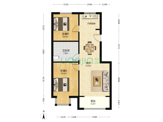 林城万人温泉小镇二期 2室1厅1卫 89平方