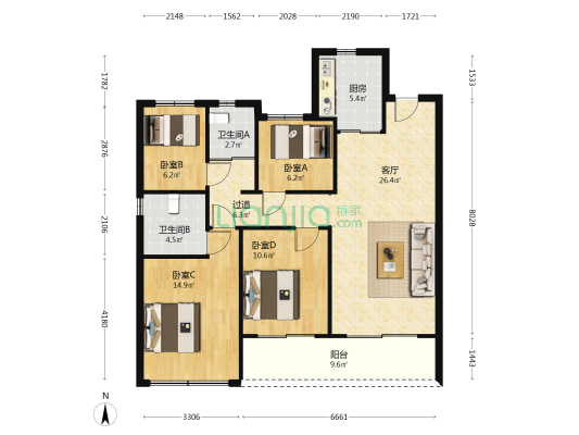 晴翠秋时府 4室1厅2卫 116平方