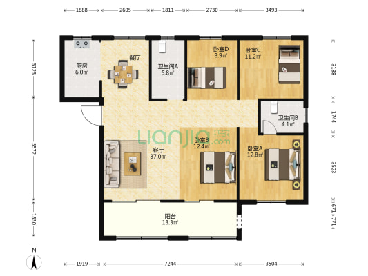保利金香槟 4室1厅2卫 140平方