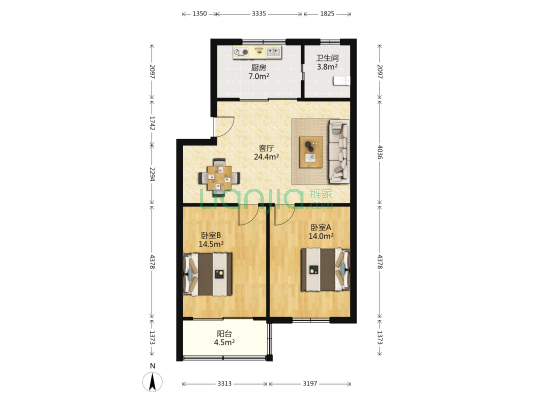 文教西苑 2室1厅1卫 83平方