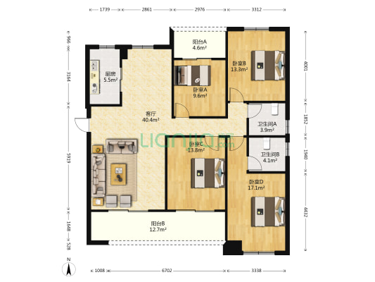 双杭城朗庭一期 4室1厅2卫 141平方