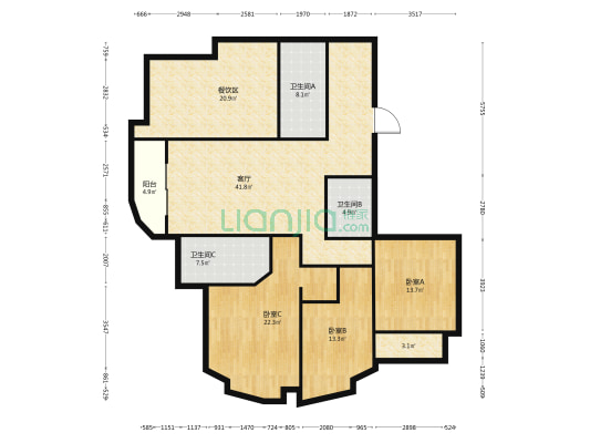 东湖雅苑 3室1厅3卫 172平方