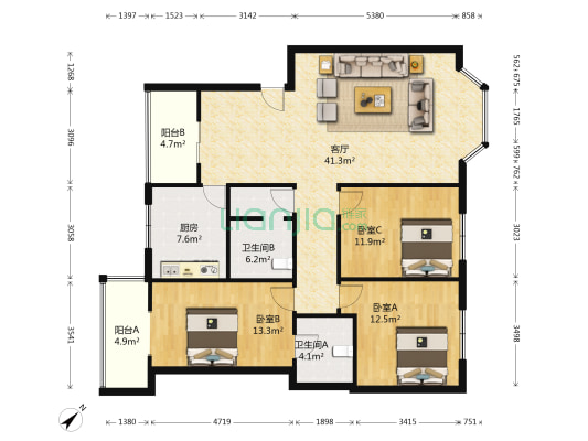 金强柳浪湾1号院 3室1厅2卫 124平方