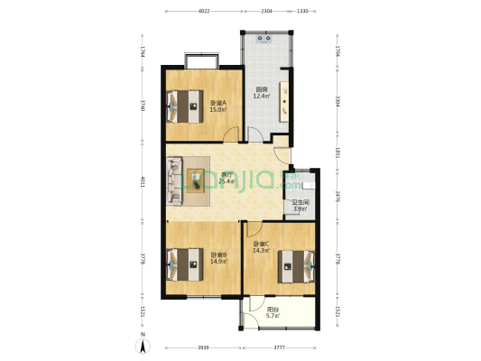 千佛山东二路11号 3室1厅1卫 107平方