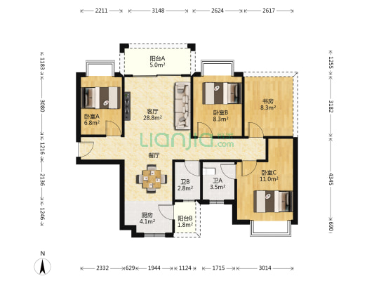 海普四季绿城 4室1厅2卫 100平方