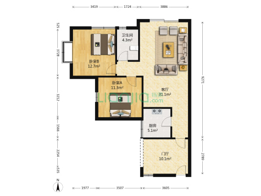 置信逸景苑 2室1厅1卫 75平方