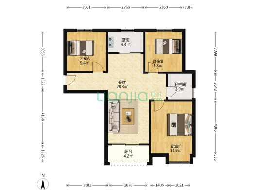 清雅苑C区 3室1厅1卫 95平方