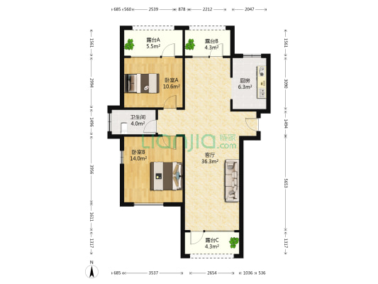 地恒托斯卡纳一期 2室1厅1卫 110平方