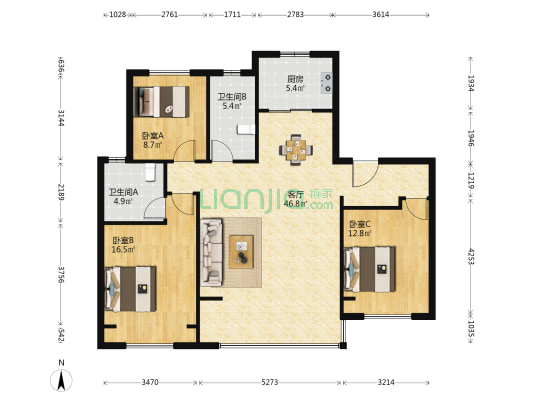 都会壹号 3室1厅2卫 133平方