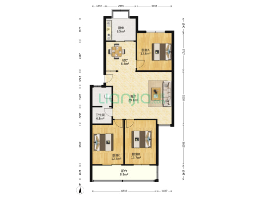 卫生路35号院 3室2厅1卫 115平方