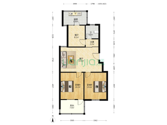 三教堂北街 2室2厅1卫 85平方